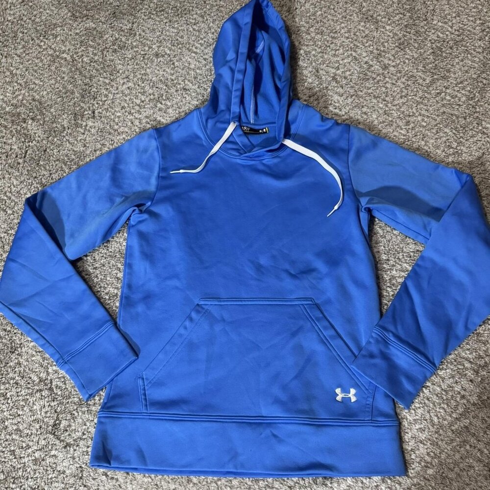 Under Armour Hoodie Mens Small Blue Pullover Fleece Sweatshirt Athletic Logo